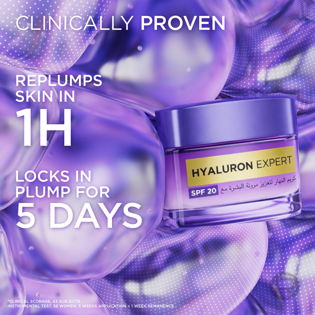 Hyaluron Expert, Replumping and Moisturizing Day Cream, against Fine Lines, for Intense Hydration, with Hyaluronic Acid and SPF 20