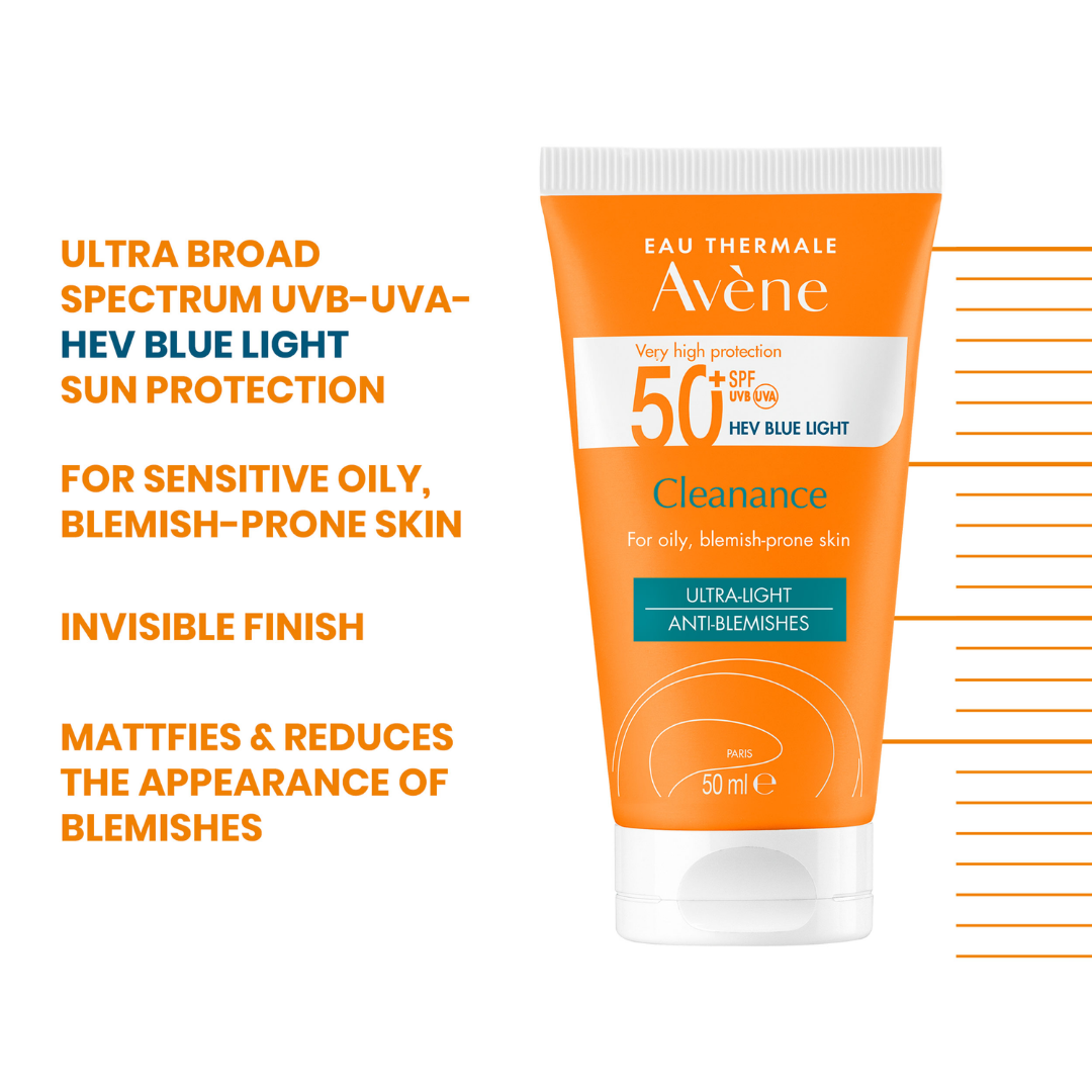 Buy Avène Cleanance Sunscreen SPF 50+ Get Avène After Sun Repair Lotion travel size 50ml | Light Weight & Invisible Oily Skin Sunscreen and After Sun Lotion
